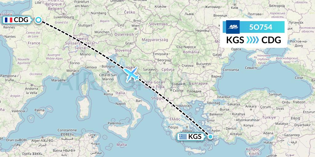 5O754 ASL Airlines France Flight Map: Kos to Paris