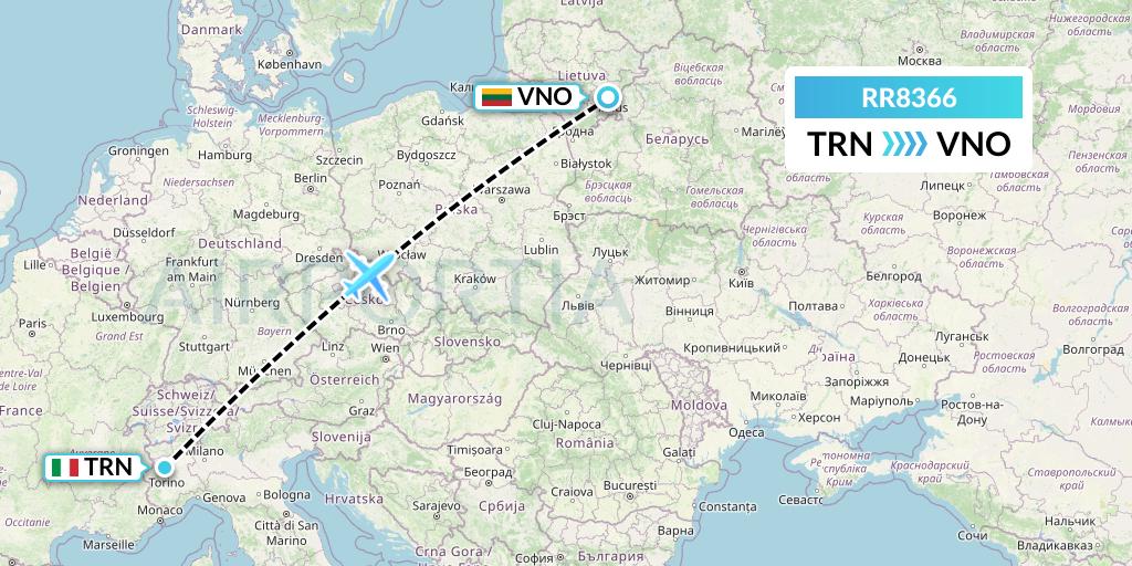 RR8366 Royal Air Force Flight Map: Turin to Vilnius