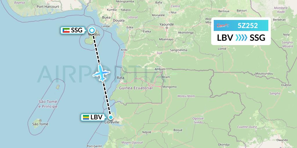 5Z252 CemAir Flight Map: Libreville to Malabo