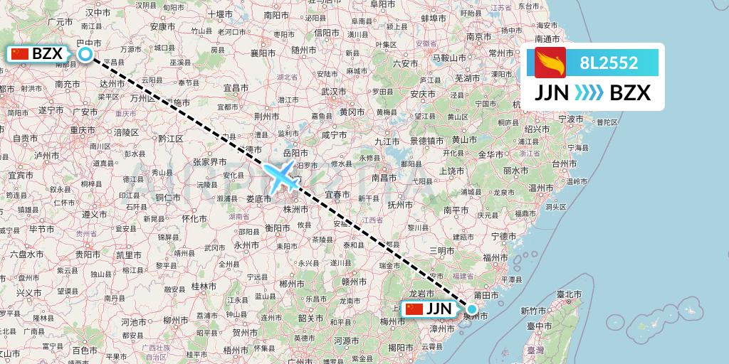 8L2552 Lucky Air Flight Map: Jinjiang to Guangyuan