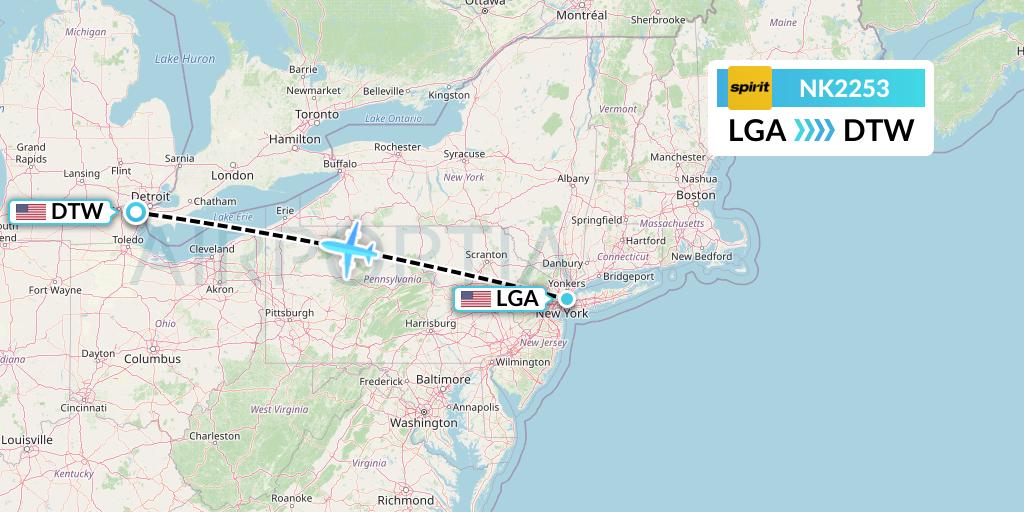 NK2253 Spirit Airlines Flight Map: New York to Detroit