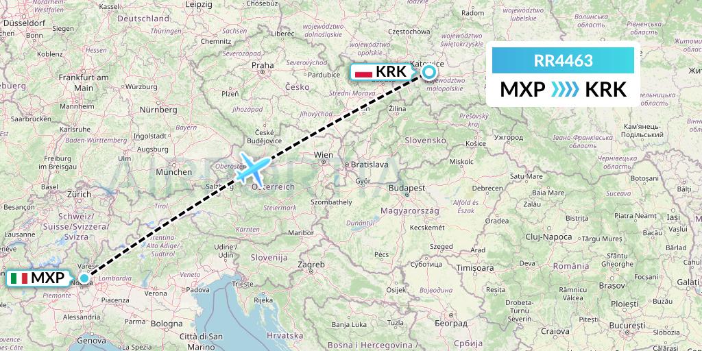 RR4463 Royal Air Force Flight Map: Milan to Krakow