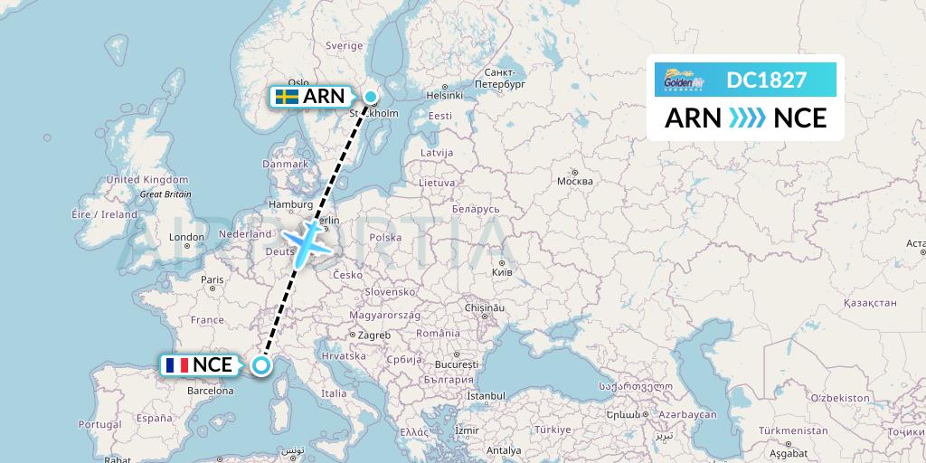 DC1827 Braathens Regional Flight Map: Stockholm to Nice