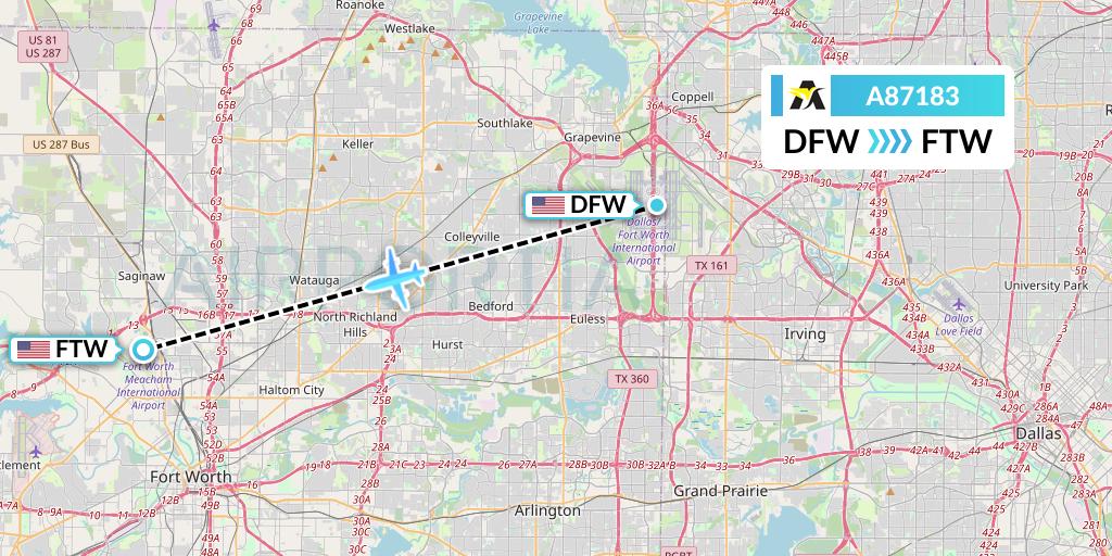 A87183 Aerolink Uganda Flight Map: Dallas to Fort Worth