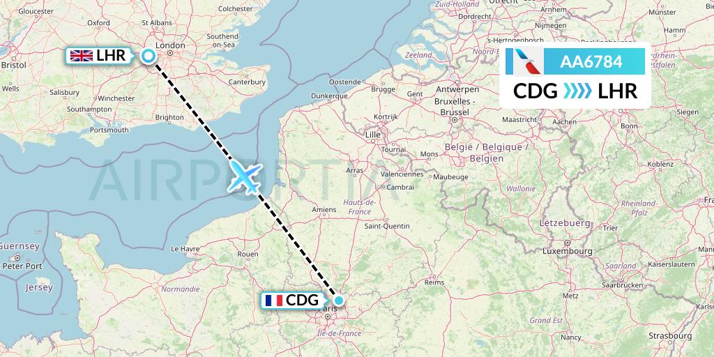 AA6784 American Airlines Flight Map: Paris to London