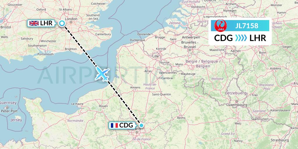 JL7158 Japan Airlines Flight Map: Paris to London