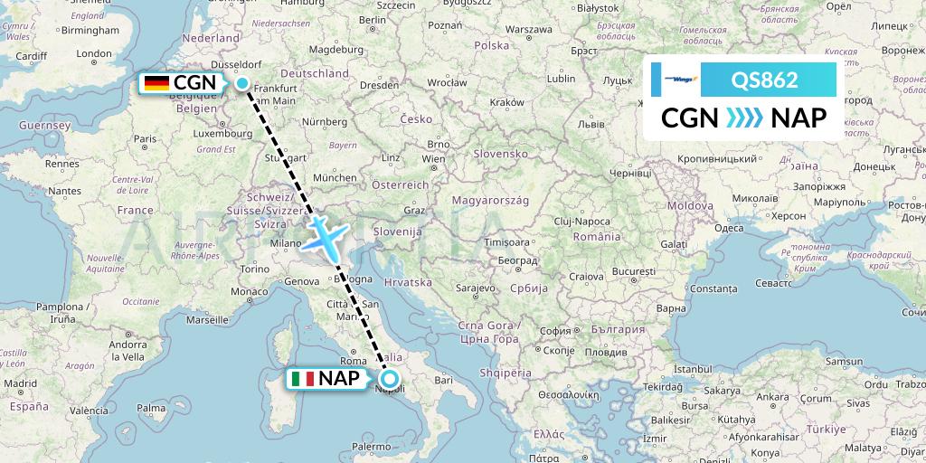 QS862 Smartwings Flight Map: Cologne to Naples