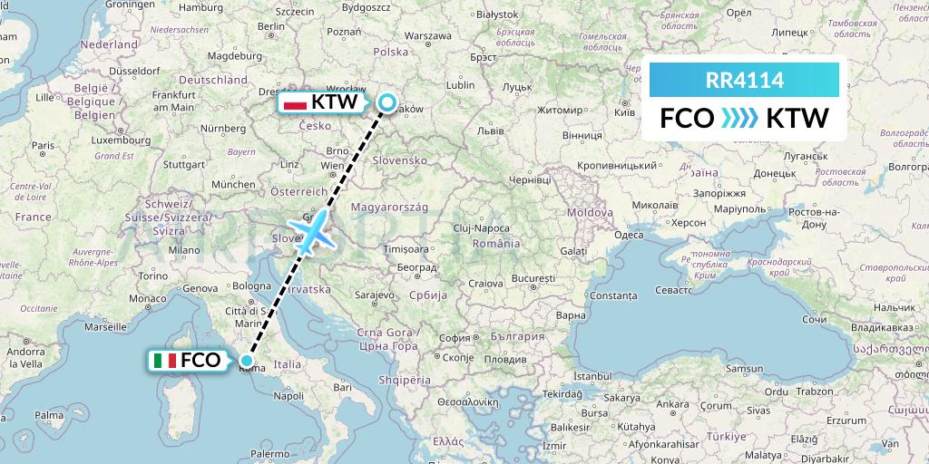 RR4114 Royal Air Force Flight Map: Rome to Katowice