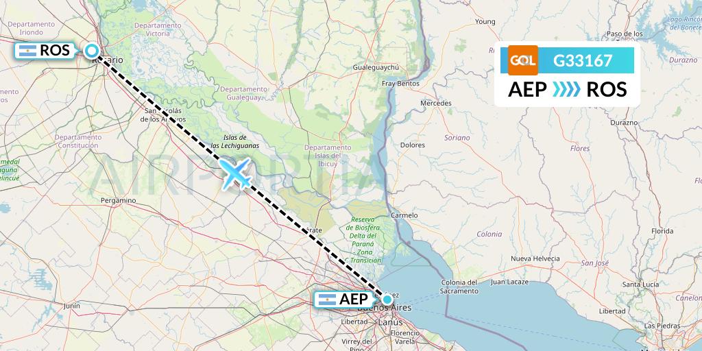 G33167 GOL Transportes Aeros Flight Map: Buenos Aires to Rosario