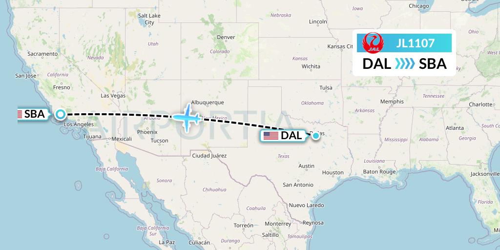 JL1107 Japan Airlines Flight Map: Dallas to Santa Barbara