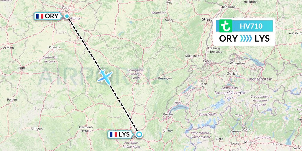 HV710 Transavia Flight Map: Paris to Lyon