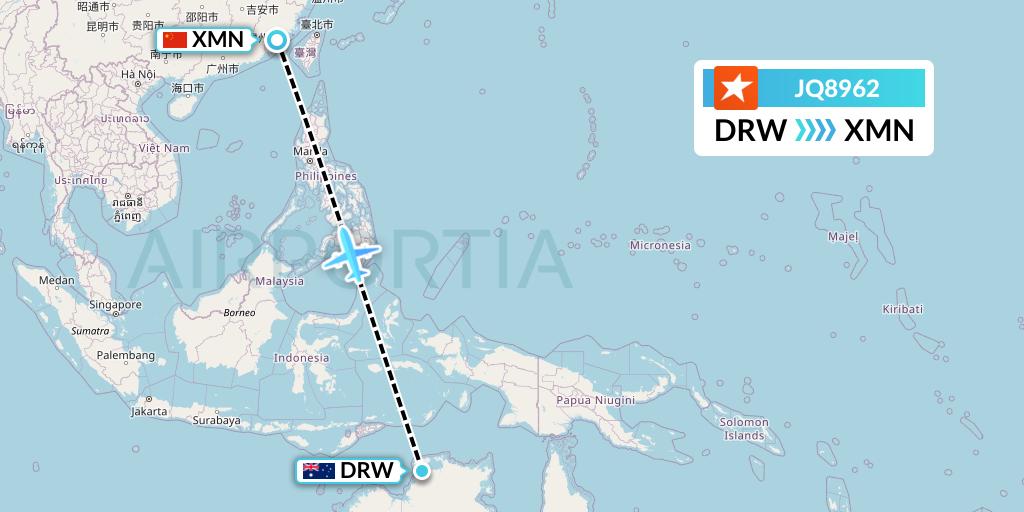 JQ8962 Jetstar Airways Flight Map: Darwin to Xiamen