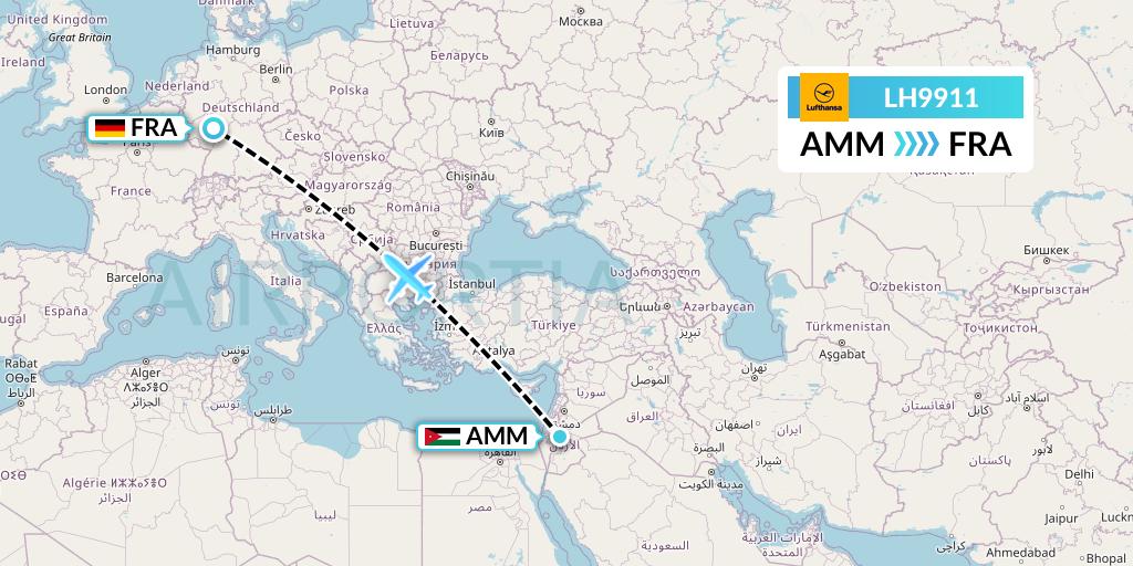 LH9911 Lufthansa Flight Map: Amman to Frankfurt