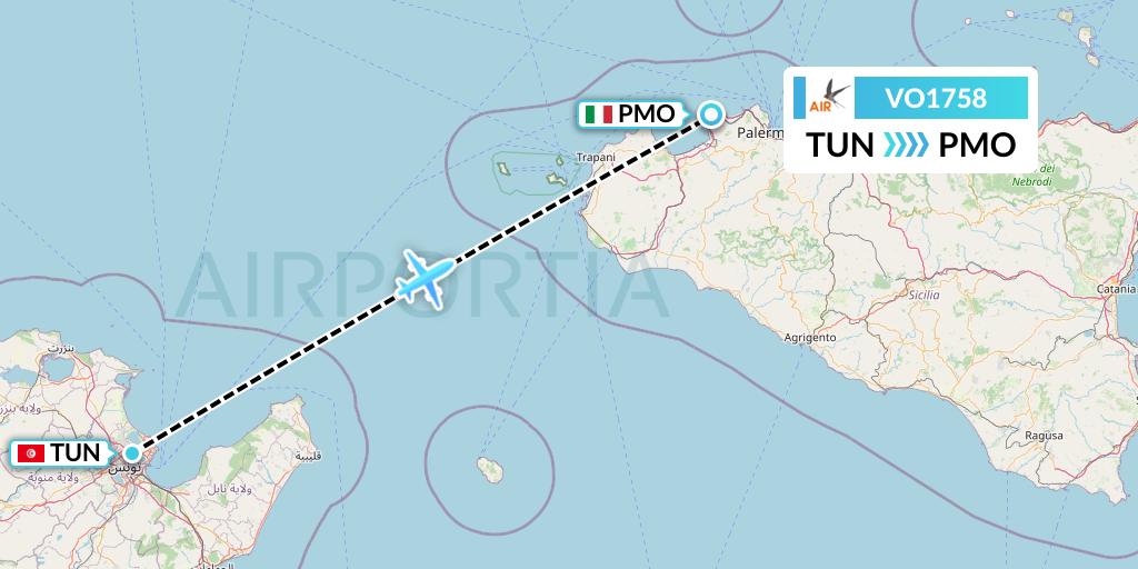 VO1758 Voyage Air Flight Map: Tunis to Palermo