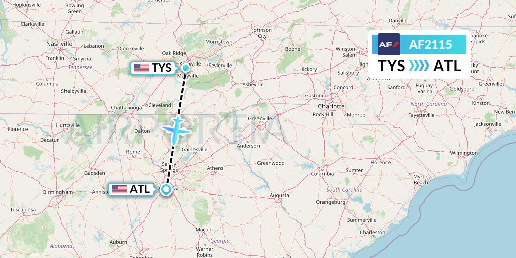AF2115 Air France Flight Map: Knoxville to Atlanta