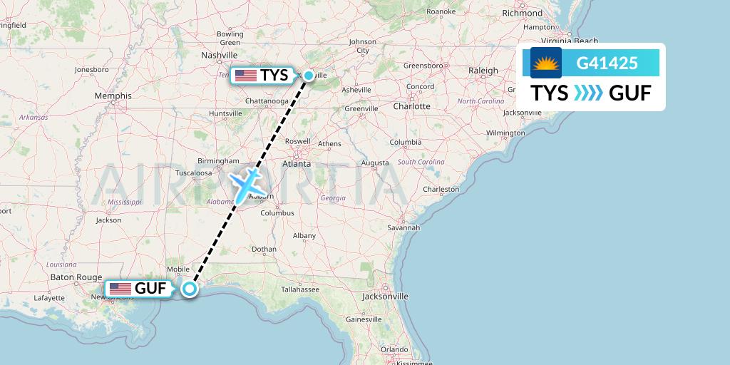 G41425 Allegiant Air Flight Map: Knoxville to Gulf Shores