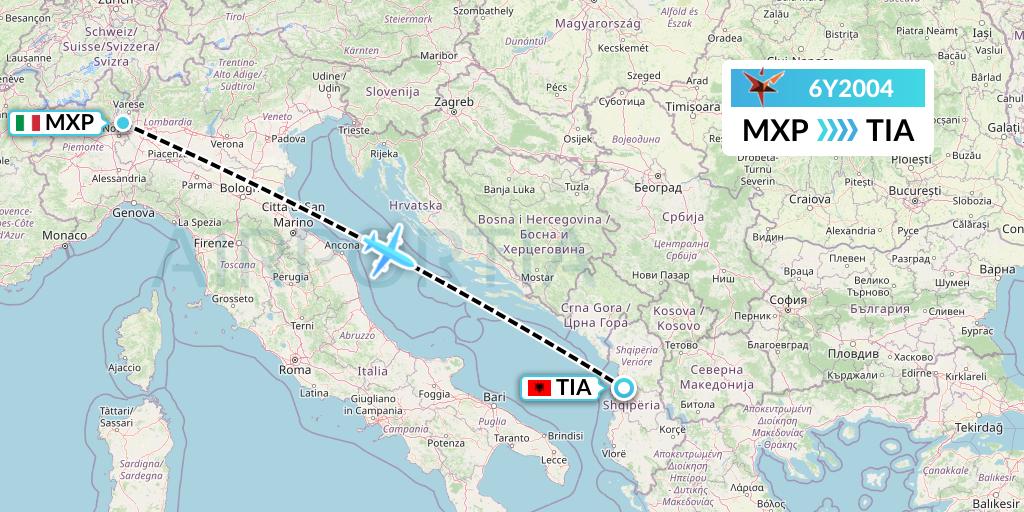 6Y2004 SmartLynx Flight Map: Milan to Tirana