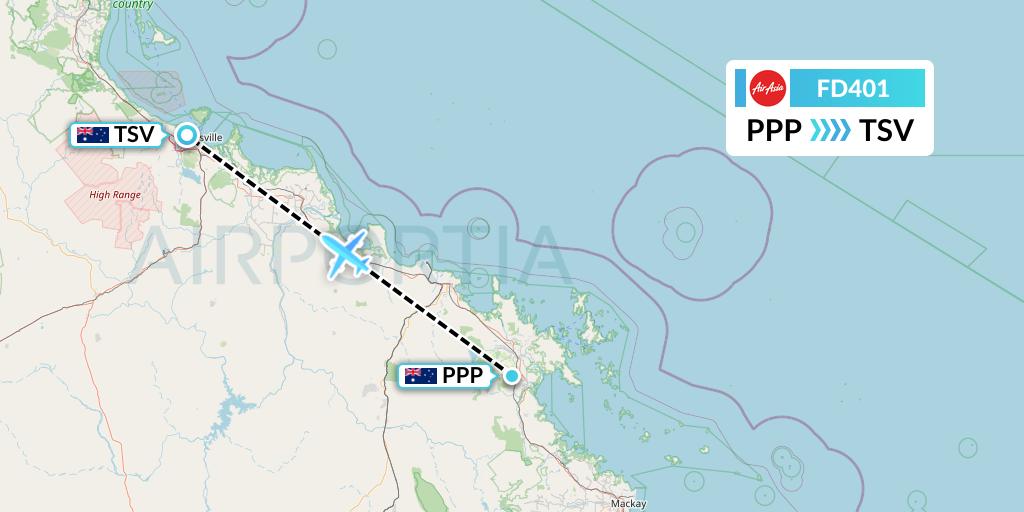 FD401 Thai AirAsia Flight Map: Proserpine to Townsville