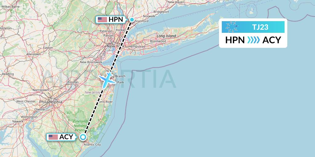 TJ23 Tradewind Aviation Flight Map: White Plains to Atlantic City