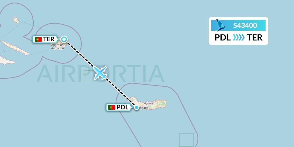 S43400 Azores Airlines Flight Map: Ponta Delgada to Lajes