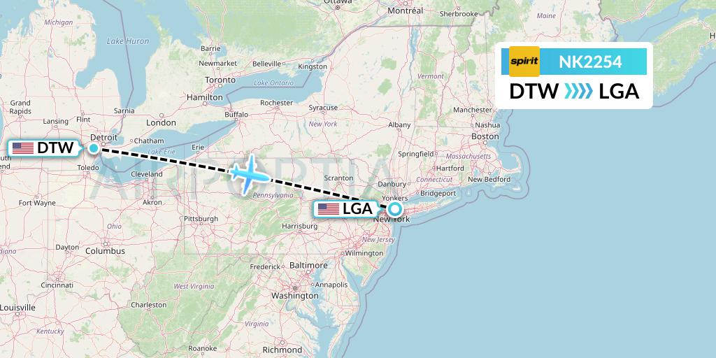 NK2254 Spirit Airlines Flight Map: Detroit to New York