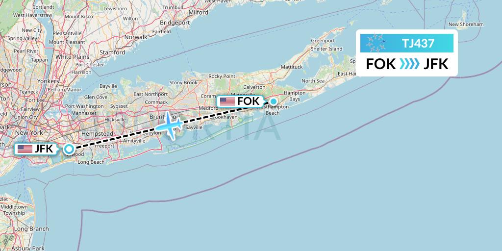 TJ437 Tradewind Aviation Flight Map: Westhampton Beach to New York
