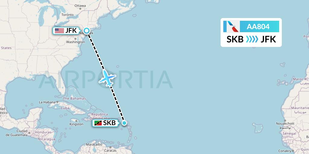 AA804 American Airlines Flight Map: Basseterre to New York