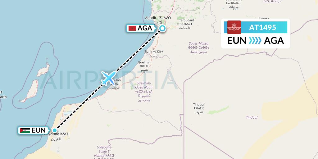 AT1495 Royal Air Maroc Flight Map: El Aaiun to Agadir