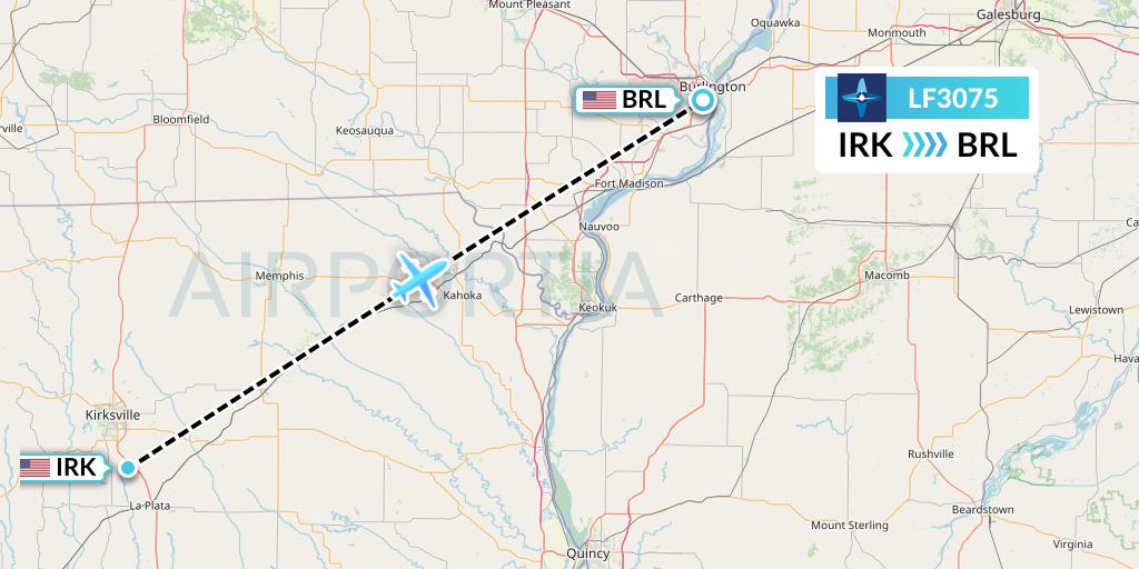 LF3075 Corporate Flight Management Flight Map: Kirksville to Burlington