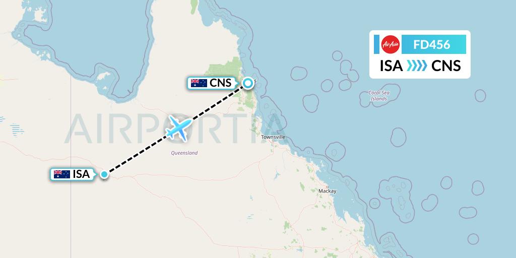 FD456 Thai AirAsia Flight Map: Mount Isa to Cairns