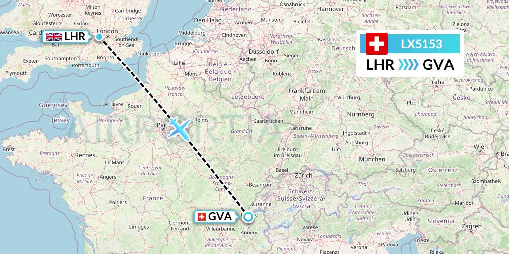 LX5153 Swiss Flight Map: London to Geneva