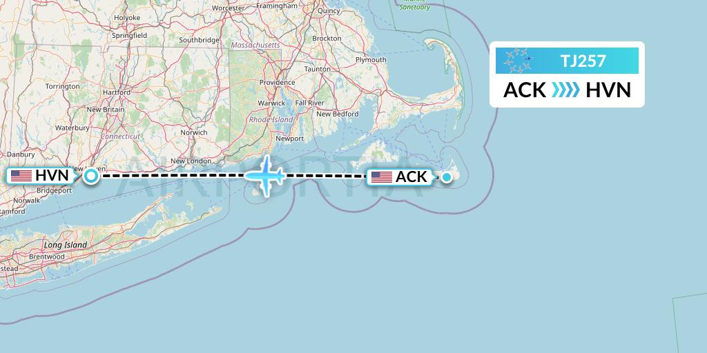 TJ257 Tradewind Aviation Flight Map: Nantucket to New Haven