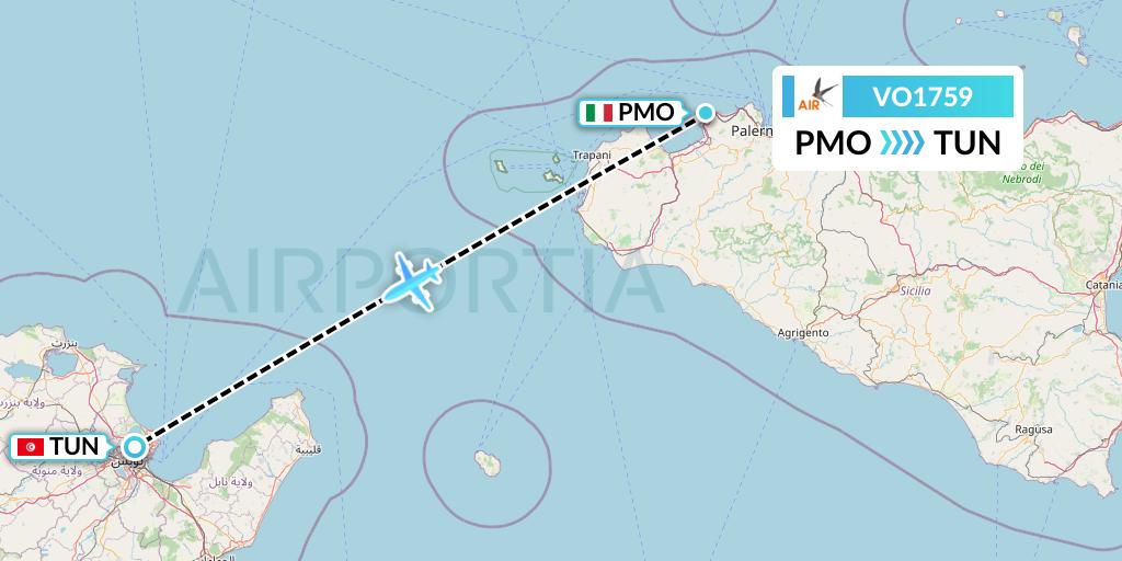 VO1759 Voyage Air Flight Map: Palermo to Tunis