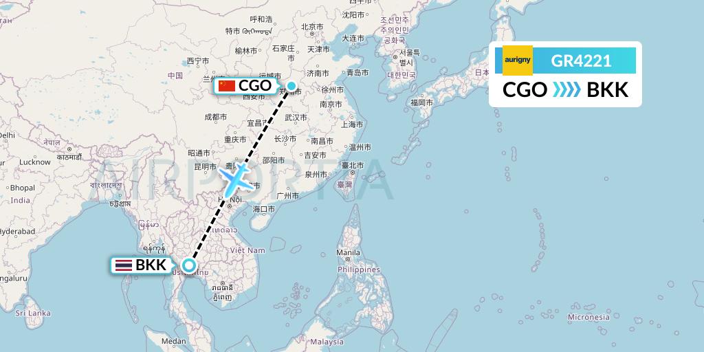 GR4221 Aurigny Air Services Flight Map: Zhengzhou to Bangkok