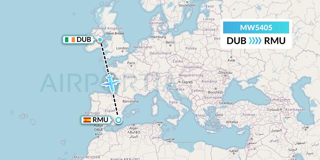 MW5405 Mokulele Flight Service Flight Map: Dublin to Murcia