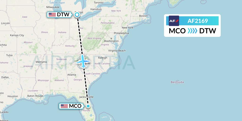 AF2169 Air France Flight Map: Orlando to Detroit