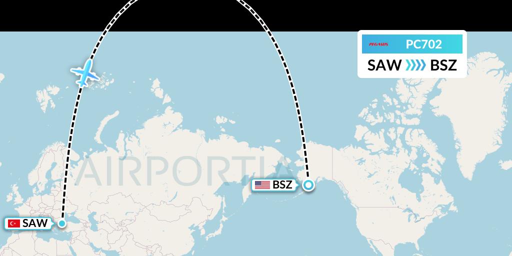 PC702 Pegasus Airlines Flight Map: Istanbul to Egegik