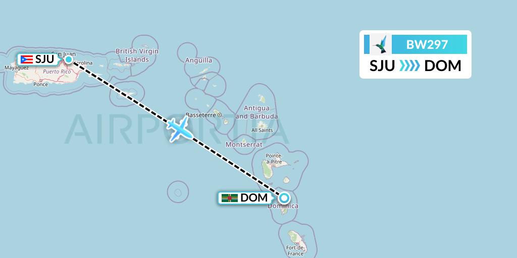 BW297 Caribbean Airlines Flight Map: San Juan to Dominica