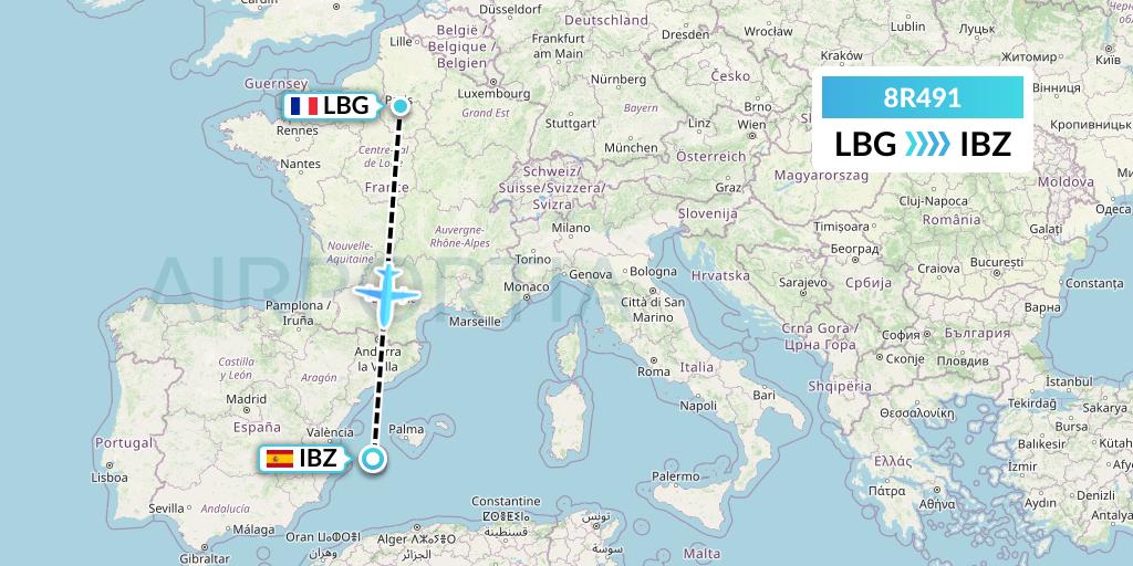 8R491 Amelia Flight Map: Paris to Ibiza