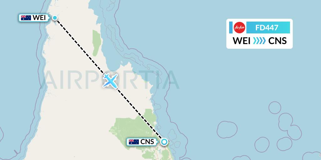 FD447 Thai AirAsia Flight Map: Weipa to Cairns