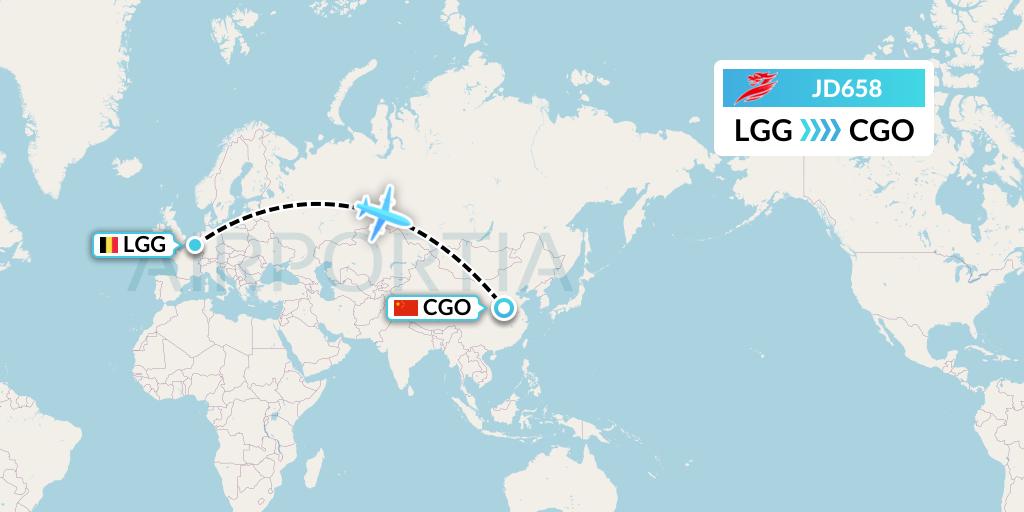 JD658 Capital Airlines Flight Map: Liege to Zhengzhou