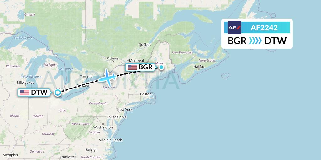 AF2242 Air France Flight Map: Bangor to Detroit