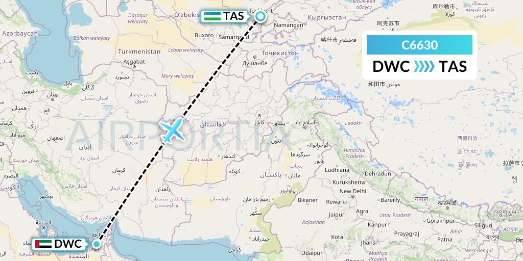 C6630 Capitol Air Express Flight Map: Dubai to Tashkent