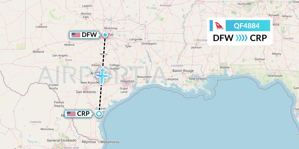 QF4884 Qantas Flight Map: Dallas to Corpus Christi
