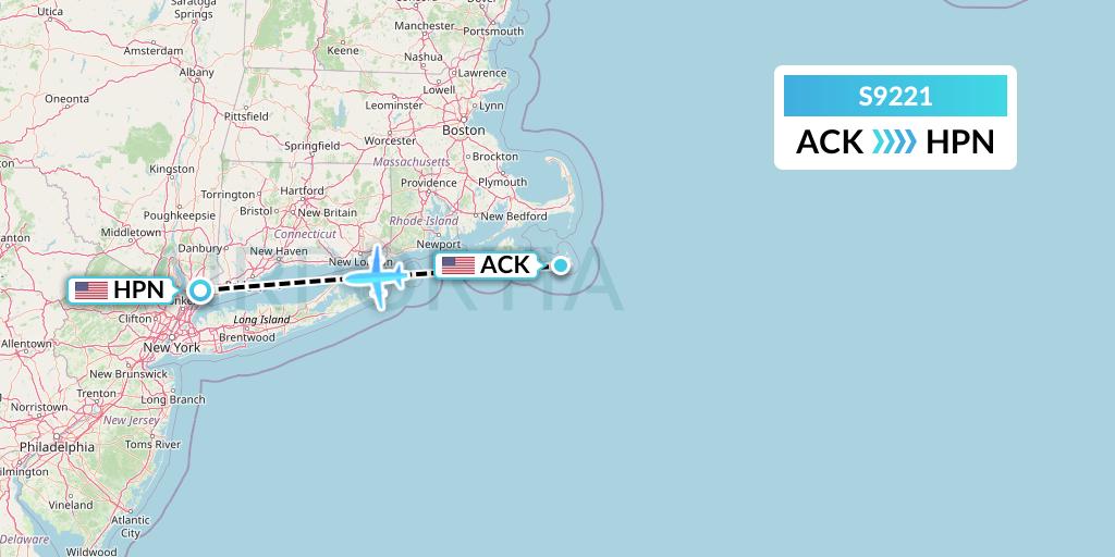 S9221 Flybig Flight Map: Nantucket to White Plains