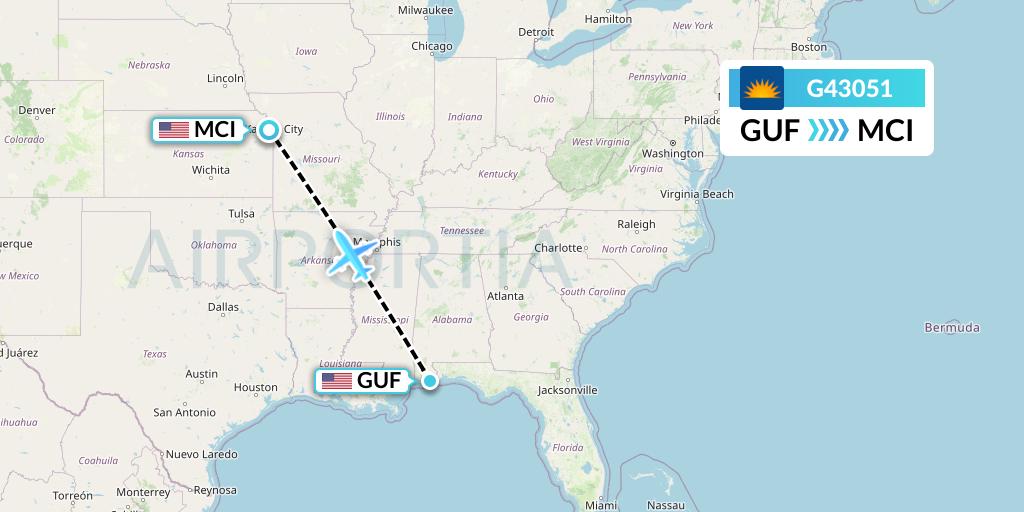 G43051 Allegiant Air Flight Map: Gulf Shores to Kansas City