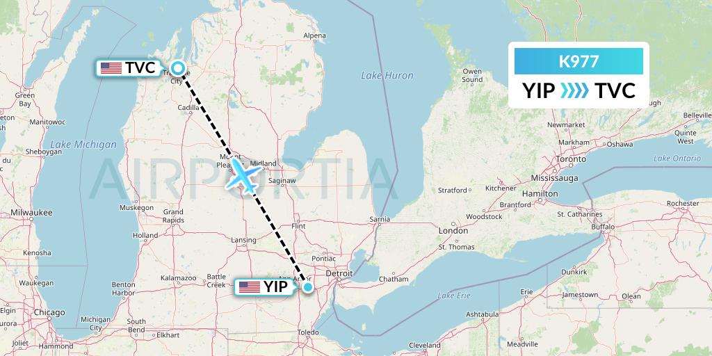 K977 Kalitta Charters Flight Map: Detroit to Traverse City