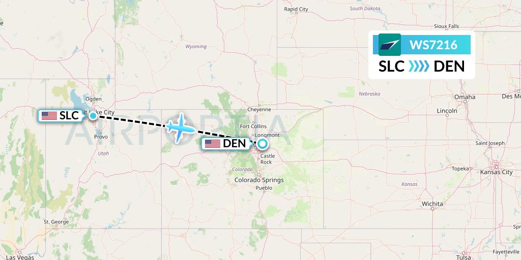 WS7216 WestJet Flight Map: Salt Lake City to Denver