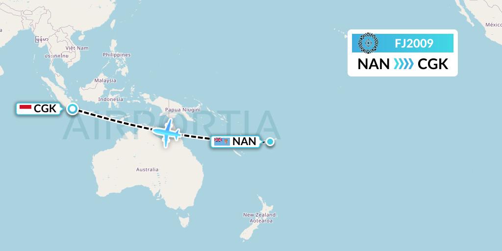 FJ2009 Fiji Airways Flight Map: Nadi to Jakarta
