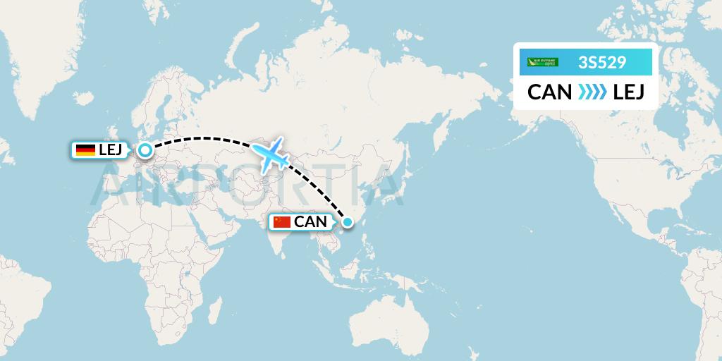 3S529 Air Antilles Express Flight Map: Guangzhou to Leipzig